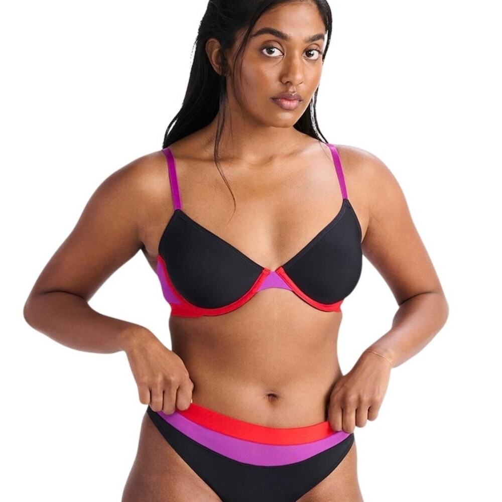 Parade Re:Play Unlined Underwire Bra Eightball Colorblock Red Purple NWT XS A-B